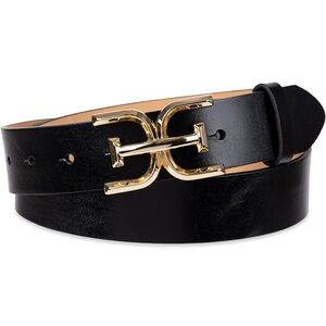 Black Sam Edelman Leather Belt with Gold Buckle